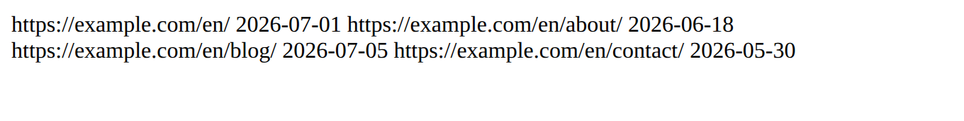 Una sitemap servita come text/html, resa dal browser come un elenco spoglio di URL con gli alternate hreflang scomparsi